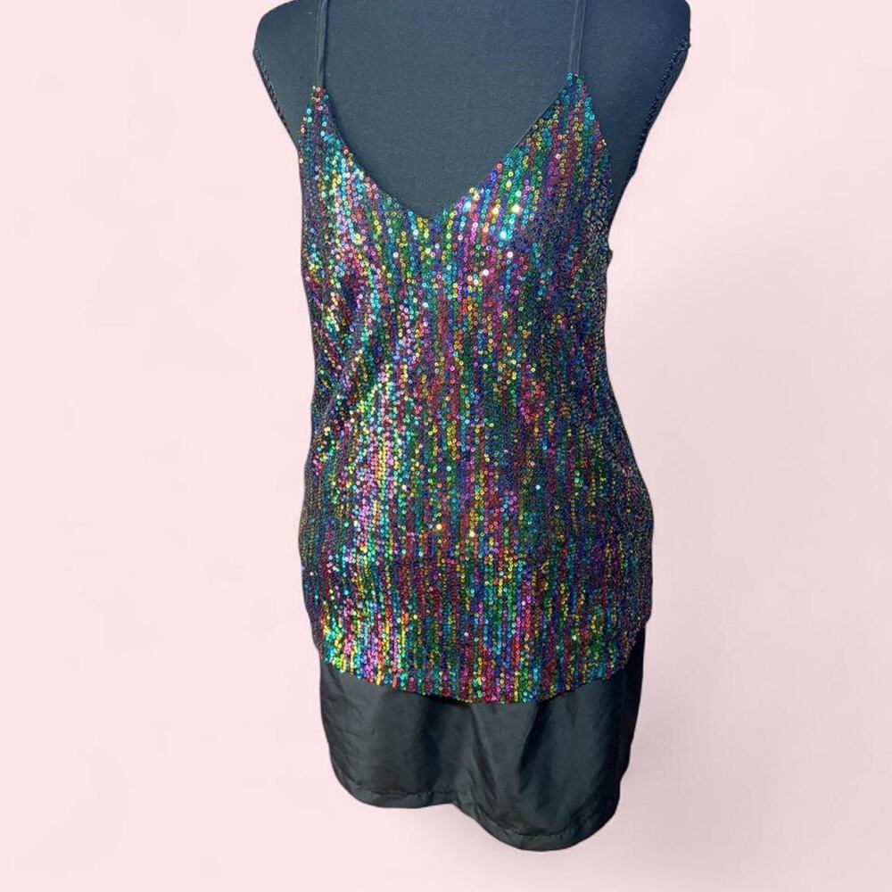 Rainbow sequin racerback tank top size smallDisco party girl y2k festival